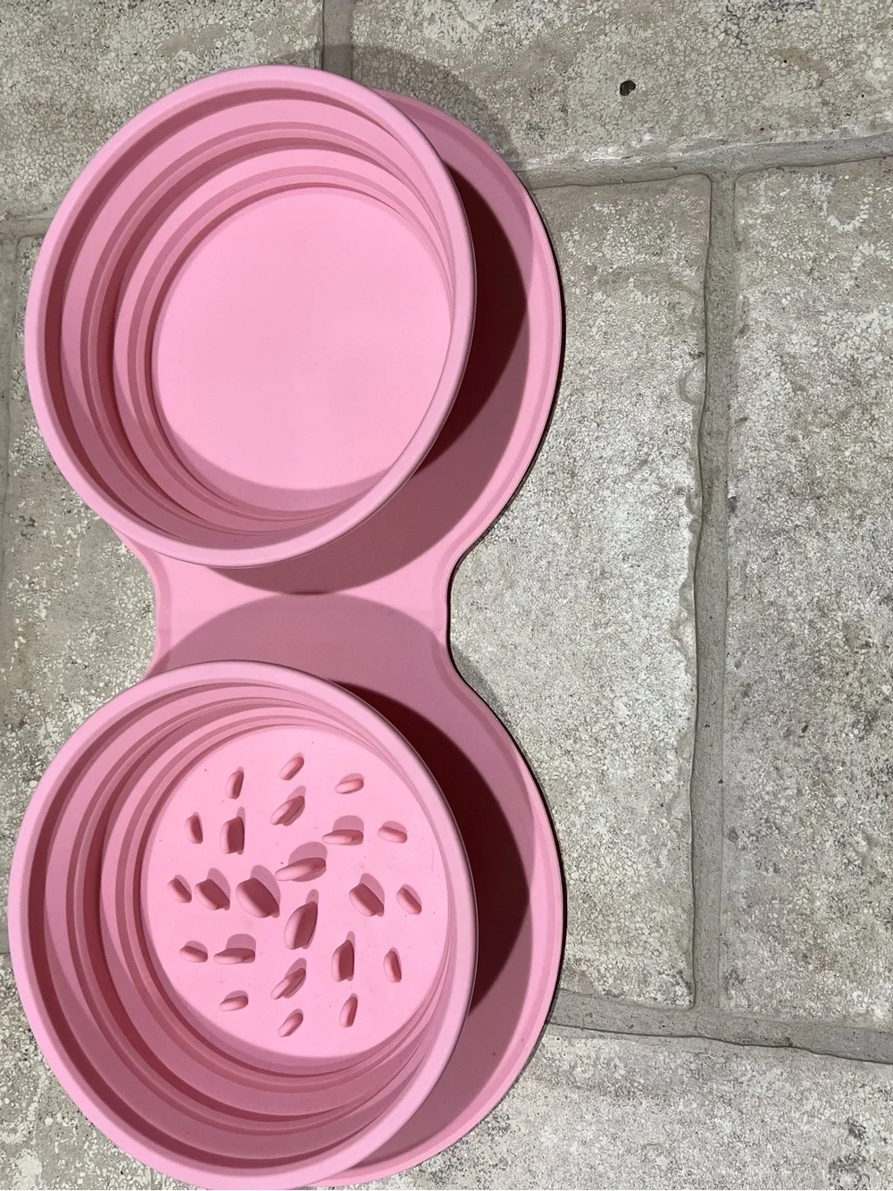 Collapsible Silicone Double Pet Bowl - Pink